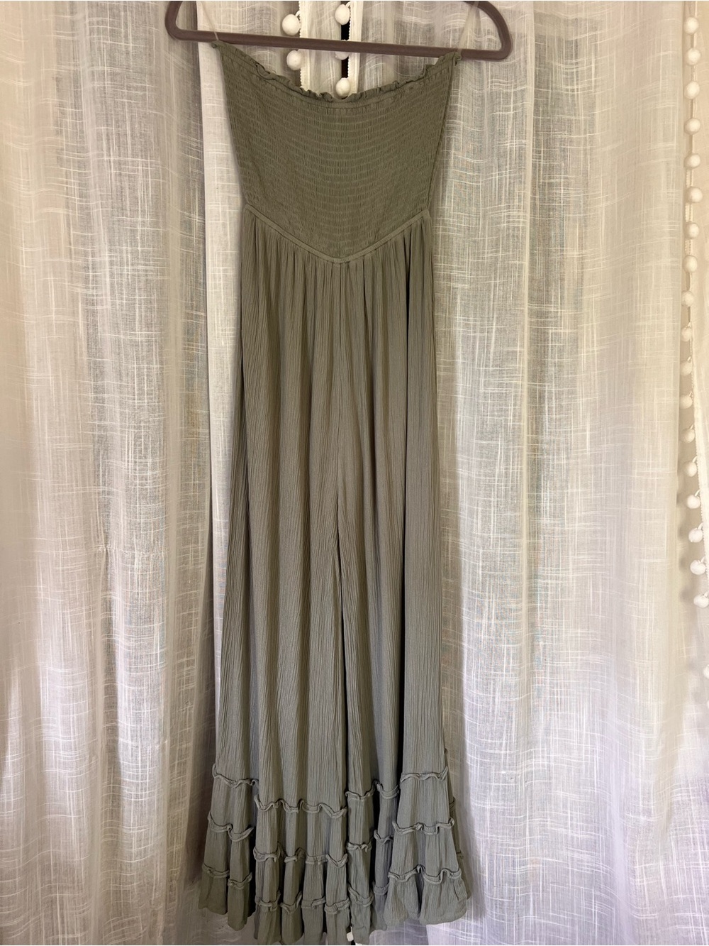 ILLA ILLA Olive Green Smocked Jumpsuit with Ruffle Hem